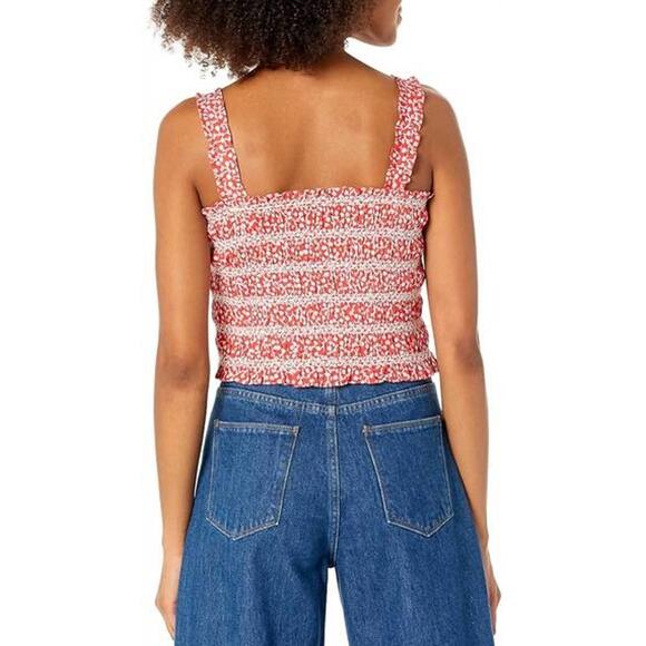 FRENCH CONNECTION Elao Rhodes Poplin Smocked Top Hibiscus in Pink Women's 12 - Picture 4 of 11